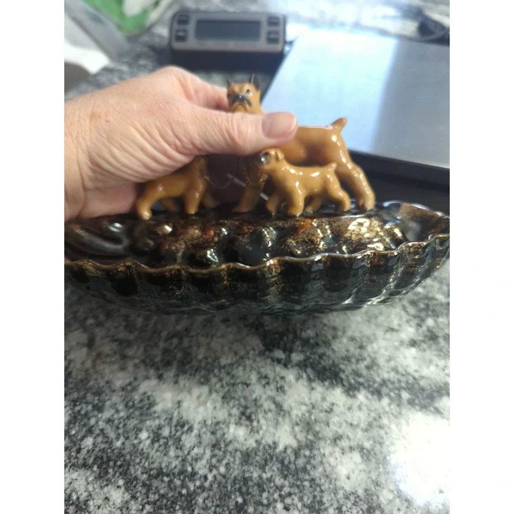 Vintage Mid Century Ashtray Boxer Dog & Puppies German Boxer MCM Japan